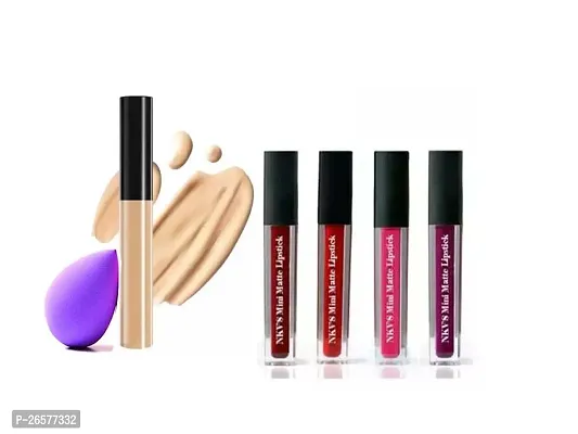 Face Makeup Combo kit Mini Matte Liquid Lipstick with liquid concealer with Beauty Blender