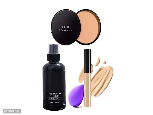 Face Makeup Combo kit Makeup Fixer with face compact powder  and Liquid Concealer, beauty blender-thumb0