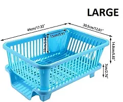 SORATH 3 in 1 Large Durable Plastic Kitchen Sink Dish Rack Drainer Drying Rack Washing Basket with Tray for Kitchen, Dish Rack Organizers, Utensils Tools Cutlery -(Sky Blue)-thumb2