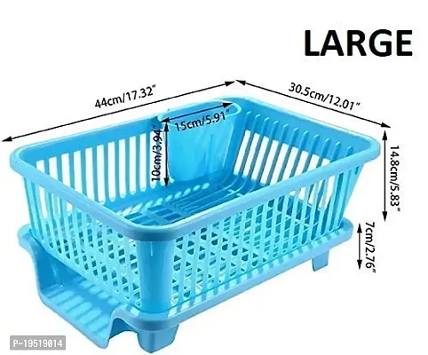 SORATH 3 in 1 Large Durable Plastic Kitchen Sink Dish Rack Drainer Drying Rack Washing Basket with Tray for Kitchen, Dish Rack Organizers, Utensils Tools Cutlery -(Sky Blue)-thumb3