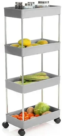 BTOS Plastic-Stainless Steel Fruit & Vegetable 4 Stand Kitchen Trolley | Fruit Basket | Vegetable Basket | Onion Potato Rack for Kitchen | Vegetable Stand for Kitchen (Tiered Shelf)