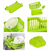 SORATH 3 in 1 Large Durable Plastic Kitchen Sink Dish Rack Drainer Drying Rack Washing Basket with Tray for Kitchen, Dish Rack Organizers, Utensils Tools Cutlery -(Green)-thumb4