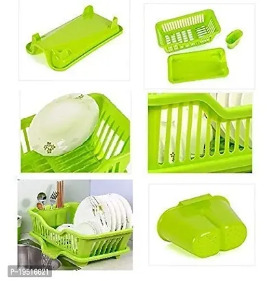 SORATH 3 in 1 Large Durable Plastic Kitchen Sink Dish Rack Drainer Drying Rack Washing Basket with Tray for Kitchen, Dish Rack Organizers, Utensils Tools Cutlery -(Green)-thumb5