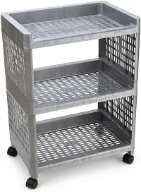 Classic 3 Layer Kitchen Trolley Grey With Wheels-thumb1