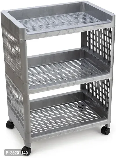 Classic 3 Layer Kitchen Trolley Grey With Wheels-thumb2