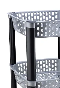 SORATH Square 2 Layer Multipurpose Shelf Stand Basket Rack for Kitchen  Office Use Easy-to-Move Slide Out Stand Rack Basket Fruits  Vegetables Basket Stand-(Grey)-thumb1