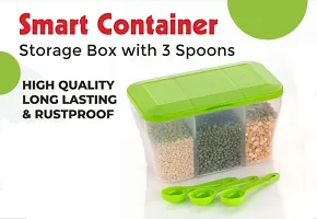 SORATH 1100 ML Multipurpose Plastic Transparent 3 In 1 Airtight Storage Container With 3 Spoons for Kitchen, 3 Compartment Fridge Container, To store Spice, Pulse, Pickle, Snacks-thumb2