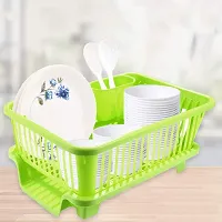 SORATH 3 in 1 Large Durable Plastic Kitchen Sink Dish Rack Drainer Drying Rack Washing Basket with Tray for Kitchen, Dish Rack Organizers, Utensils Tools Cutlery -(Green)-thumb2