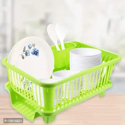 SORATH 3 in 1 Large Durable Plastic Kitchen Sink Dish Rack Drainer Drying Rack Washing Basket with Tray for Kitchen, Dish Rack Organizers, Utensils Tools Cutlery -(Green)-thumb3