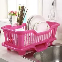 SORATH 3 in 1 Large Durable Plastic Kitchen Sink Dish Rack Drainer Drying Rack Washing Basket with Tray for Kitchen, Dish Rack Organizers, Utensils Tools Cutlery -(Pink)-thumb1