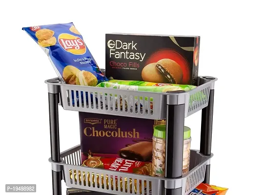 SORATH Rectangular 2 Layer Multipurpose Shelf Stand Basket Rack for Kitchen  Office Use Easy-to-Move Slide Out Stand Rack Basket Fruits  Vegetables Basket Stand-(Grey)-thumb4