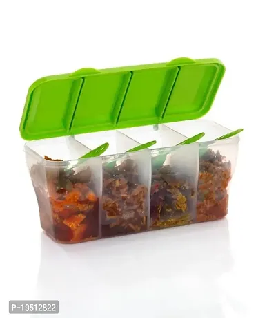 SORATH 4 in 1 Multipurpose 4 Section Kitchen, Fridge Storage Airtight Container Set for Vegetables, Dryfruits, Spices, Groceries, and Pickles with 4 Spoons?Storage?Set 1800 ml- (Pack of 2)-thumb3