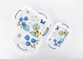 SORATH Printed Rectangular Shape Set of 3 Plastic Serving Tray with Handle for Serving Tea, Snacks, Breakfast, Dinner, Decorate Center  Dinning Table Best Item for Gift -(Medium, Large and X-Large)-thumb1