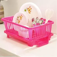 SORATH 3 in 1 Large Durable Plastic Kitchen Sink Dish Rack Drainer Drying Rack Washing Basket with Tray for Kitchen, Dish Rack Organizers, Utensils Tools Cutlery -(Pink)-thumb2