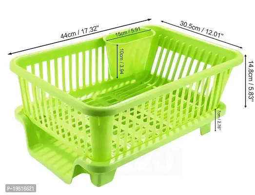 SORATH 3 in 1 Large Durable Plastic Kitchen Sink Dish Rack Drainer Drying Rack Washing Basket with Tray for Kitchen, Dish Rack Organizers, Utensils Tools Cutlery -(Green)-thumb2