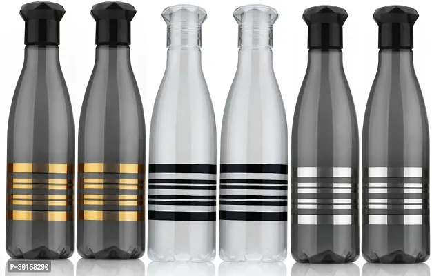 Useful Plastic Diamond Cap Line Printed Water Bottles- Pack Of 6-thumb0