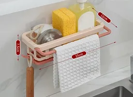 SORATH Unbreakable Plastic Multipurpose Rectangular Wall Mount Bathroom Shelf with Napkin Rod, Adhesive Sticker Storage Rack Hanging Organizer for Kitchen  Bathroom Organizer-(Pack of 1, Peach)-thumb1
