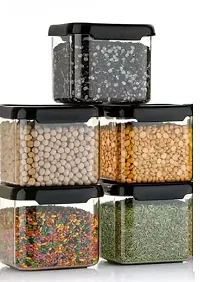 SORATH Square Shape 500ml Kitchen Storage Container Set plastic Storage Jar, Jar for Kitchen Storage Dabba, Box for Kitchen, Airtight Container-(Pack of 6, Black)-thumb2