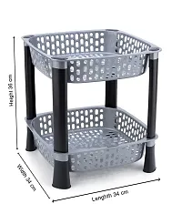 SORATH Square 2 Layer Multipurpose Shelf Stand Basket Rack for Kitchen  Office Use Easy-to-Move Slide Out Stand Rack Basket Fruits  Vegetables Basket Stand-(Grey)-thumb2