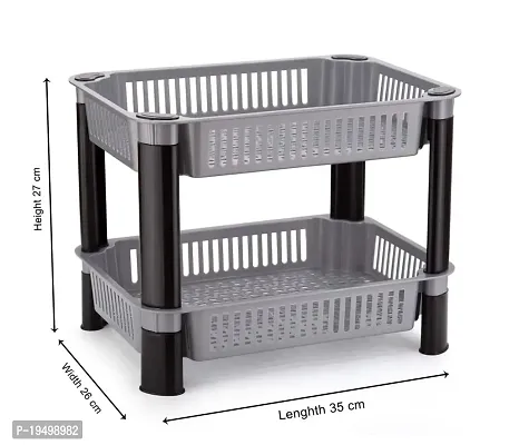 SORATH Rectangular 2 Layer Multipurpose Shelf Stand Basket Rack for Kitchen  Office Use Easy-to-Move Slide Out Stand Rack Basket Fruits  Vegetables Basket Stand-(Grey)-thumb3