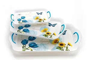 SORATH Printed Rectangular Shape Set of 3 Plastic Serving Tray with Handle for Serving Tea, Snacks, Breakfast, Dinner, Decorate Center  Dinning Table Best Item for Gift -(Medium, Large and X-Large)-thumb3