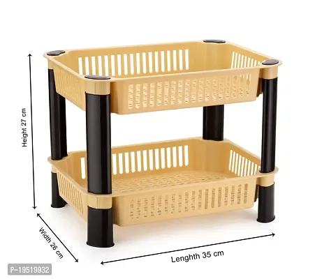 SORATH Rectangular 2 Layer Multipurpose Shelf Stand Basket Rack for Kitchen  Office Use Easy-to-Move Slide Out Stand Rack Basket Fruits  Vegetables Basket Stand-(Beige)-thumb3