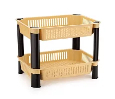 SORATH Rectangular 2 Layer Multipurpose Shelf Stand Basket Rack for Kitchen  Office Use Easy-to-Move Slide Out Stand Rack Basket Fruits  Vegetables Basket Stand-(Beige)-thumb1