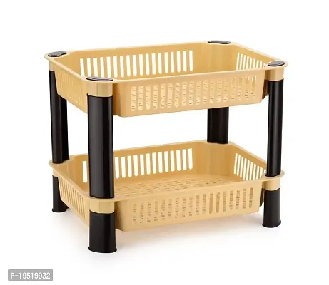 SORATH Rectangular 2 Layer Multipurpose Shelf Stand Basket Rack for Kitchen  Office Use Easy-to-Move Slide Out Stand Rack Basket Fruits  Vegetables Basket Stand-(Beige)-thumb2