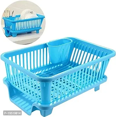 SORATH 3 in 1 Large Durable Plastic Kitchen Sink Dish Rack Drainer Drying Rack Washing Basket with Tray for Kitchen, Dish Rack Organizers, Utensils Tools Cutlery -(Sky Blue)