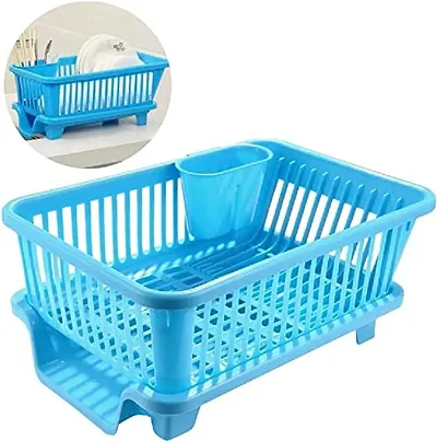 SORATH 3 in 1 Large Durable Plastic Kitchen Sink Dish Rack Drainer Drying Rack Washing Basket with Tray for Kitchen, Dish Rack Organizers, Utensils Tools Cutlery