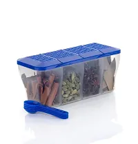 SORATH 4 in 1 Multipurpose 4 Section Kitchen, Fridge Storage Airtight Container Set for Vegetables, Dryfruits, Spices, Groceries, and Pickles with 4 Spoons?Storage?Set 1800 ml- (Blue, Pack of 4)-thumb4