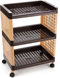 Classic 3 Layer Kitchen Trolley Beige Brown With Wheels-thumb1