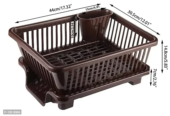 SORATH 3 in 1 Large Durable Plastic Kitchen Sink Dish Rack Drainer Drying Rack Washing Basket with Tray for Kitchen, Dish Rack Organizers, Utensils Tools Cutlery -(Brown)-thumb4