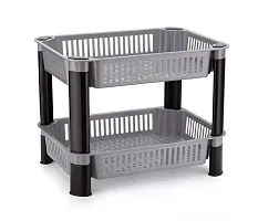 SORATH Rectangular 2 Layer Multipurpose Shelf Stand Basket Rack for Kitchen  Office Use Easy-to-Move Slide Out Stand Rack Basket Fruits  Vegetables Basket Stand-(Grey)-thumb1