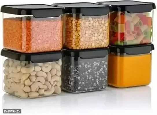 SORATH Square Shape 500ml Kitchen Storage Container Set plastic Storage Jar, Jar for Kitchen Storage Dabba, Box for Kitchen, Airtight Container-(Pack of 6, Black)-thumb0