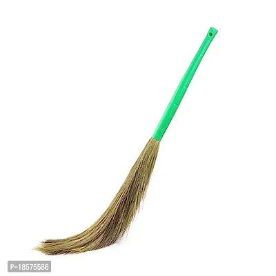 Broom Phool Jhadu Natural Mizoram Grass With 20 Cm Heavy Duty Plastic Handle For Home And Office Easy Floor Cleaning-thumb0