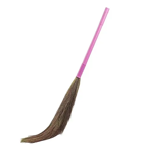 Loor Broom With Natural Soft Shillong Grass Long Stick Jhadu For Home Pantry Office Cleaning (1 Pc, Random Color)