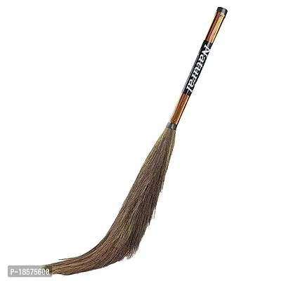 Broom With Natural Soft No Dust Grass Long Stick Jhadu For Home Pantry Office Cleaning (1 Pc, Random Colours)-thumb0