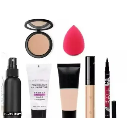 Combo of 1 compact powder+makeup blender+1 makeup fixer spray+1 primer+1 foundation+1 concealer+1 sketch eyeliner-thumb0