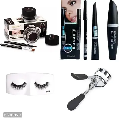 Combo of 3 in1 eyeliner mascara kajal +gel eyeliner brown and black colour+eyelashes+eyelash curler