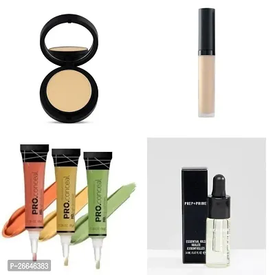 Combo of compact powder+liquid full coverage concealer+3 coloured concealer+face serum