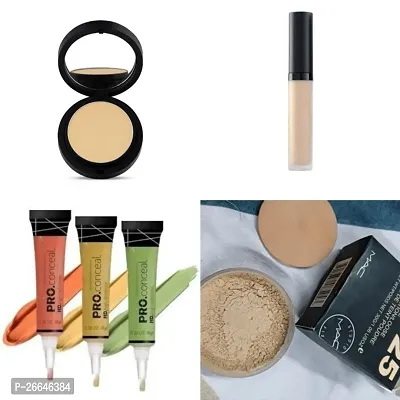 Combo of compact powder+liquid full coverage concealer+3 coloured concealer+loose powder