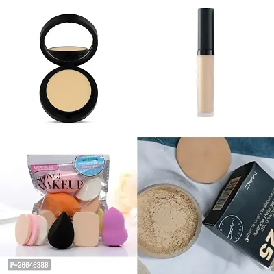 Combo of compact powder+liquid full coverage concealer+makeup sponges packet+loose powder-thumb0