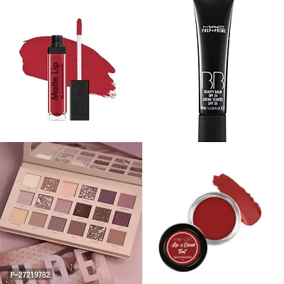 Combo of Matte red lipstick+BB cream+Nude eyeshadow palette+Lip cheek eyelid tint