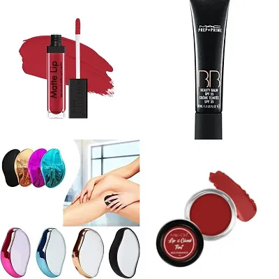 Combo of Matte red lipstick+BB cream+1 Crystal hair removal eraser+Lip cheek eyelid tint