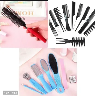 Combo of Hair brush +Pedicure kit+12 Salon style hair comb set