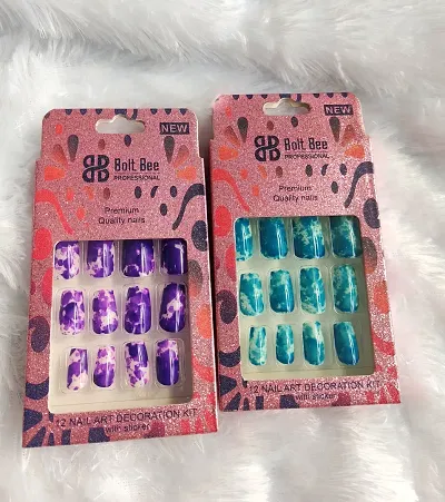 Combo of Artificial Tye Dye Nail Set,12 Pcs in A Box, Combo of 2 Box(24 Pcs) with Nail Sticker Inside