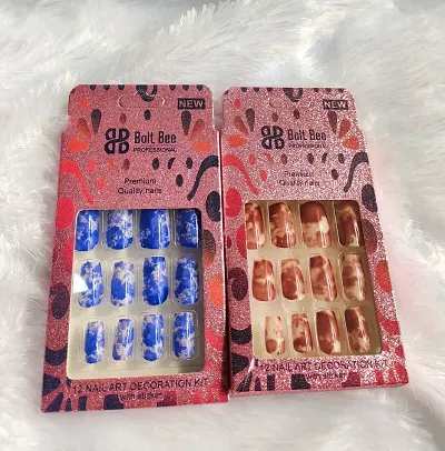 Combo of Artificial Tye Dye Nail Set,12 Pcs in A Box, Combo of 2 Box(24 Pcs) with Nail Sticker Inside