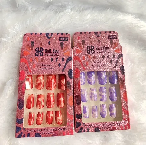 Combo of Artificial Tye Dye Nail Set,12 Pcs in A Box, Combo of 2 Box(24 Pcs) with Nail Sticker Inside