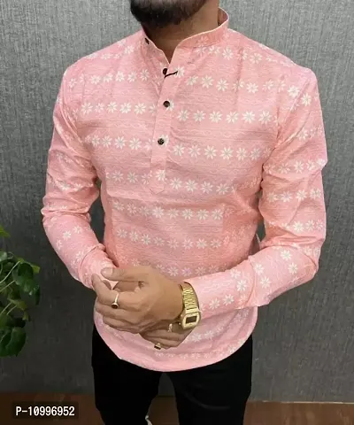 Pink Cotton Blend Kurtas For Men-thumb0